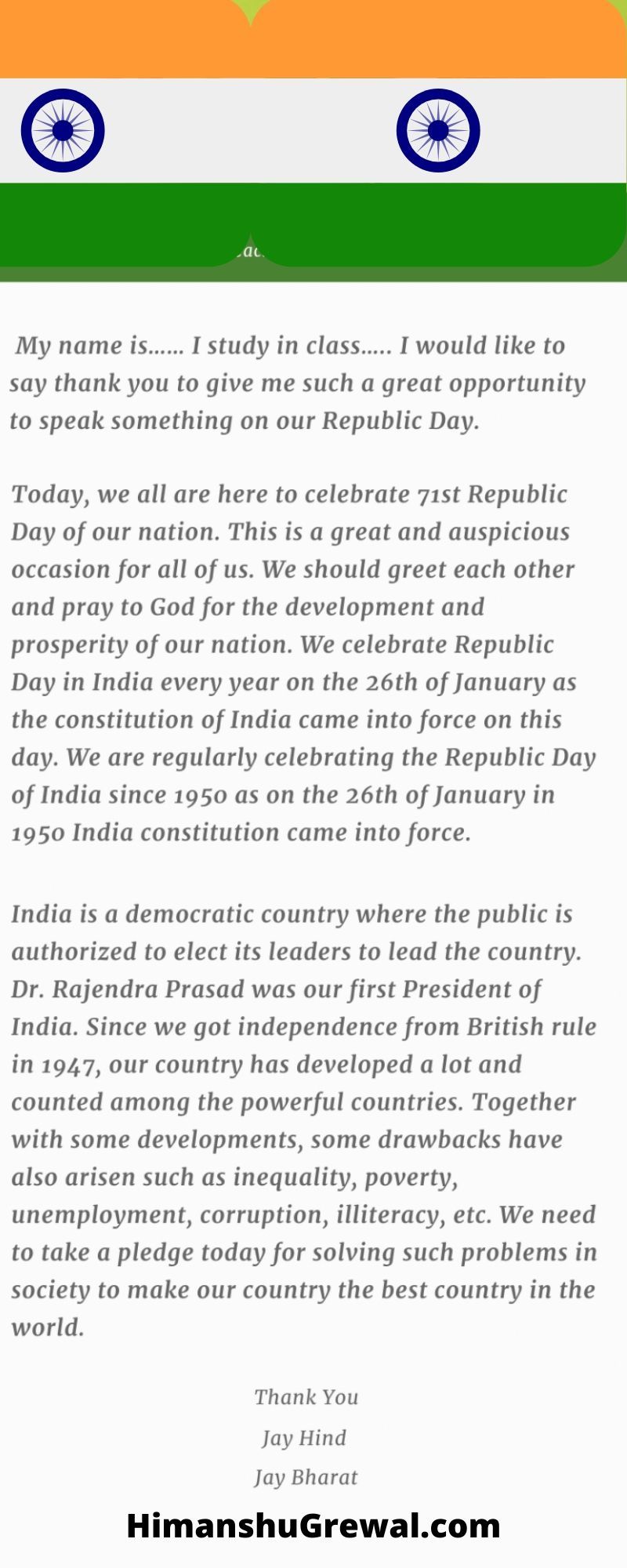 republic day speech in hindi language